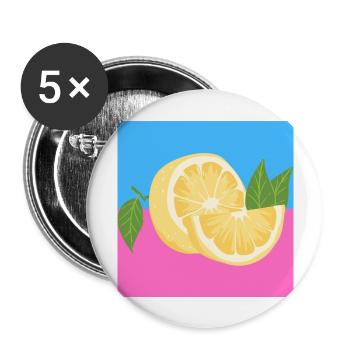 Pink and blue lemon - Buttons large 2.2''/56 mm (5-pack) - white - Front