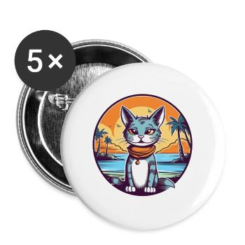 Cartoon cat in tropical paradise - Buttons large 2.2''/56 mm (5-pack) - white - Front