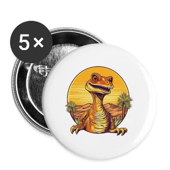 Illustration rétro dinosaure coucher de soleil - Lot de 5 grands badges (56 mm) - blanc - Devant