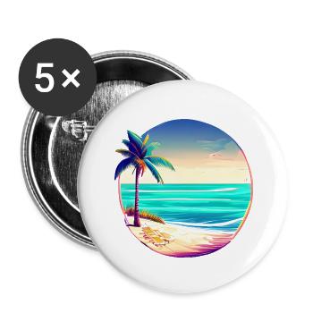 Palmen Sommerurlaub Strand Insel Sonne Palme - Buttons groß 56 mm (5er Pack) - Weiß - Vorne