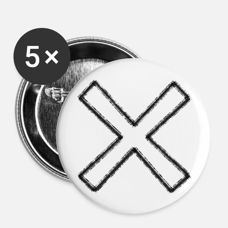 Black cross - Buttons large 2.2''/56 mm (5-pack) - white