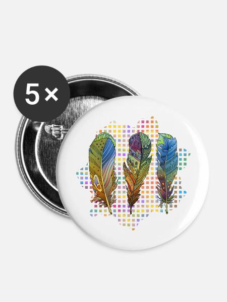 Feder - Buttons groß 56 mm (5er Pack) - Weiß