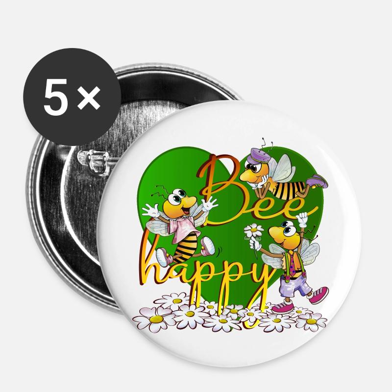 bee happy - Buttons large 2.2''/56 mm (5-pack) - white