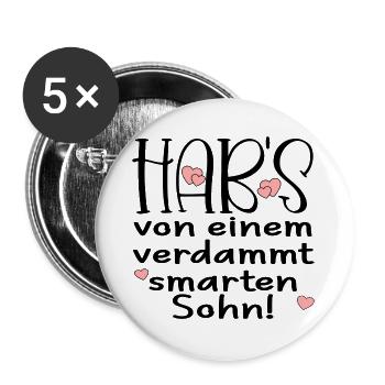 Familienspruch - Smarter Sohn ELTERN Geschenk - Buttons groß 56 mm (5er Pack) - Weiß - Vorne