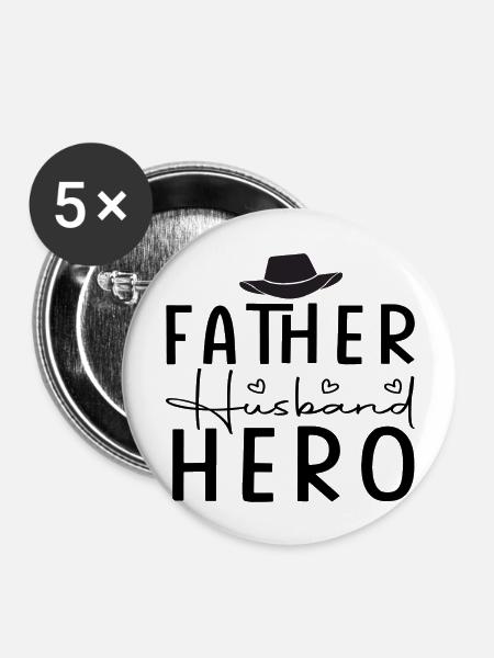 Father Husband Hero - Buttons groß 56 mm (5er Pack) - Weiß
