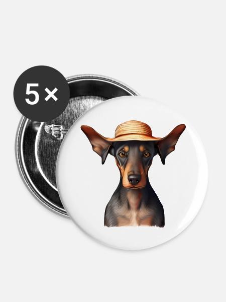 Dobermann Dobermanntrainer Hund Dobermannwelpe - Buttons groß 56 mm (5er Pack) - Weiß