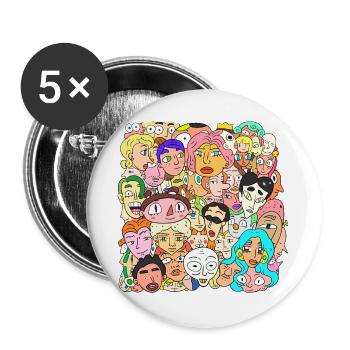 Viele Gesichter - Buttons groß 56 mm (5er Pack) - Weiß - Vorne