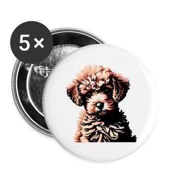 Caniche Chien Amour Caniche Chiot Chien Chiot Propriétaire de chien - Lot de 5 grands badges (56 mm) - blanc - Devant