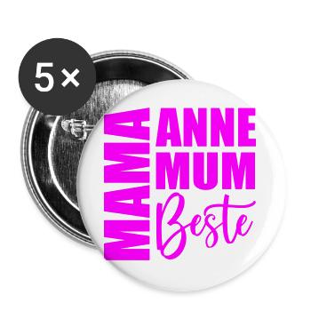 MUTTERTAG - MAMA - ANNE BESTE - MUM - Buttons groß 56 mm (5er Pack) - Weiß - Vorne