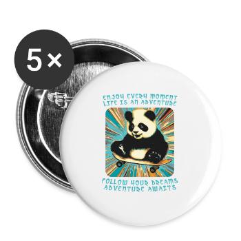 Panda's Adventure on Wheels - Buttons large 2.2''/56 mm (5-pack) - white - Front