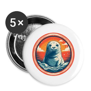 Phoque mignon - Lot de 5 grands badges (56 mm) - blanc - Devant