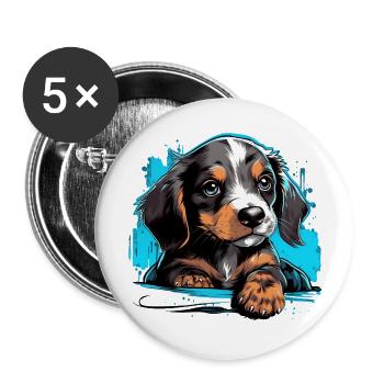 Chiot mignon - Lot de 5 grands badges (56 mm) - blanc - Devant
