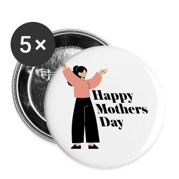 Happy Mothers Day - Buttons groß 56 mm (5er Pack) - Weiß - Vorne