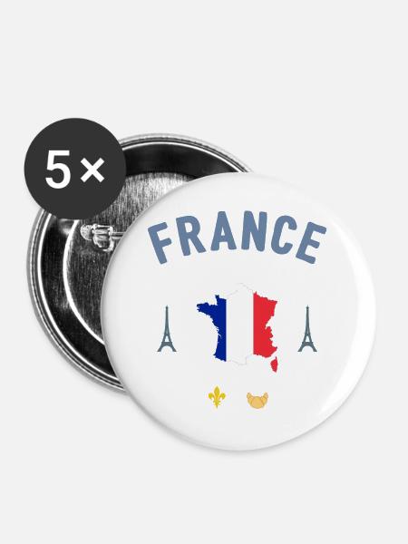Frankreich - Buttons groß 56 mm (5er Pack) - Weiß