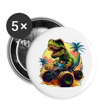 T Rex fährt Monster Truck - Buttons groß 56 mm (5er Pack) - Weiß - Vorne