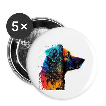 Hund im Farbrausch / Multicolor Hund - Buttons groß 56 mm (5er Pack) - Weiß - Vorne