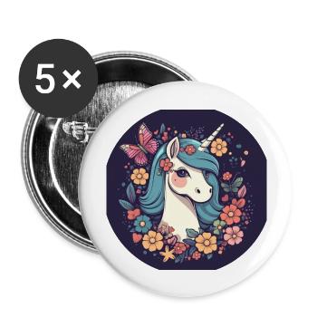 Elegant unicorn with butterfly flowers - Buttons large 2.2''/56 mm (5-pack) - white - Front