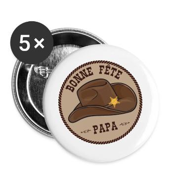 Bonne fête papa. Joyeuse fête des pères western - Lot de 5 grands badges (56 mm) - blanc - Devant