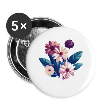Fleurs, bouquet, fleuristerie, pépinière - Lot de 5 grands badges (56 mm) - blanc - Devant
