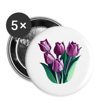 Blumen Blumenstrauß Floristik - Buttons groß 56 mm (5er Pack) - Weiß - Vorne