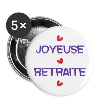 RETRAITE. RETRAITE. RETRAITEE. SENIOR. MAMIE. PAPY - Lot de 5 grands badges (56 mm) - blanc - Devant