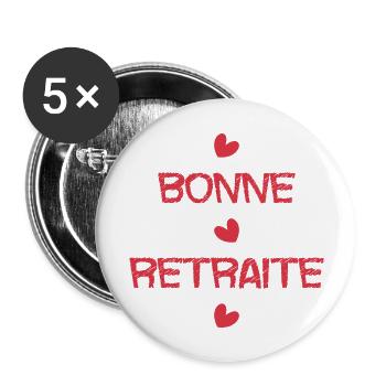 RETRAITE. RETRAITE. RETRAITEE. SENIOR. MAMIE. PAPY - Lot de 5 grands badges (56 mm) - blanc - Devant