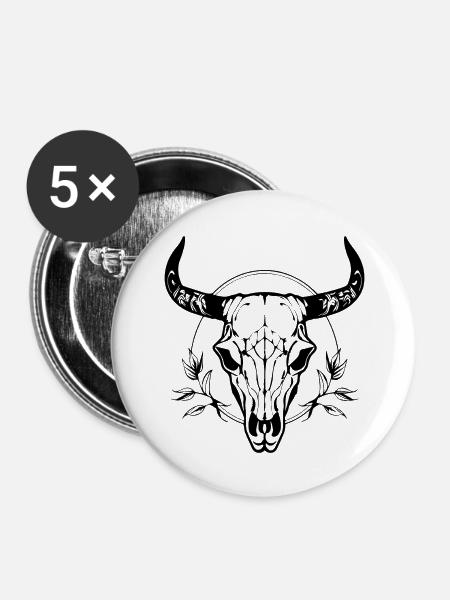 Kuh Schädel Boho - Buttons groß 56 mm (5er Pack) - Weiß