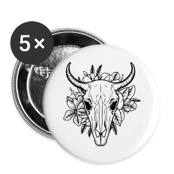 Cow Skull Boho - Buttons large 2.2''/56 mm (5-pack) - white - Front