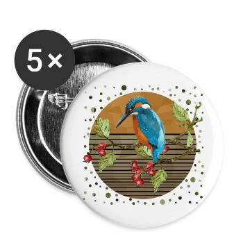 Oiseau coloré - Lot de 5 grands badges (56 mm) - blanc - Devant
