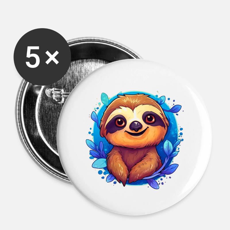 Cute Sloth - Buttons large 2.2''/56 mm (5-pack) - white