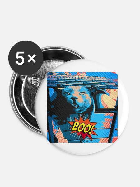 Crazy Cat Retro Style - Buttons groß 56 mm (5er Pack) - Weiß