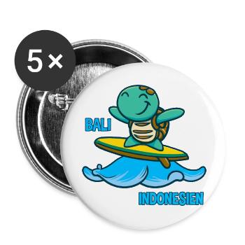 Kawaii Schildkröte Surfer, Bali Indonesien - Buttons groß 56 mm (5er Pack) - Weiß - Vorne