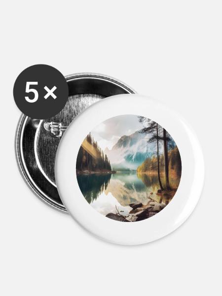 Alpensee Spiegelung Morgenglanz - Buttons groß 56 mm (5er Pack) - Weiß