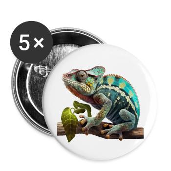 Caméléon sur branche - Lot de 5 grands badges (56 mm) - blanc - Devant