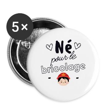 Né pour le bricolage - Lot de 5 grands badges (56 mm) - blanc - Devant