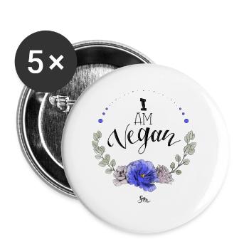 I am vegan - Buttons groß 56 mm (5er Pack) - Weiß - Vorne