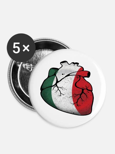Italian Heart - Buttons groß 56 mm (5er Pack) - Weiß