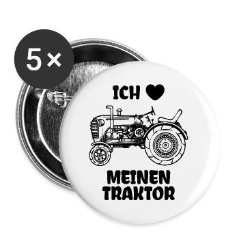Ich Liebe Traktor Statement Landmaschinen Herz - Buttons groß 56 mm (5er Pack) - Weiß - Vorne