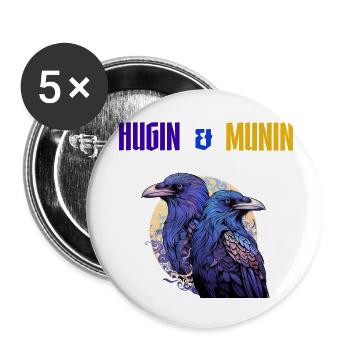 Hugin et Munin, les corbeaux d’Odin avec l’écriture - Lot de 5 grands badges (56 mm) - blanc - Devant