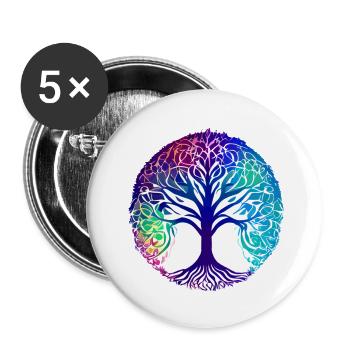 Baum des Lebens Meditation Lebensbaum Yoga - Buttons groß 56 mm (5er Pack) - Weiß - Vorne