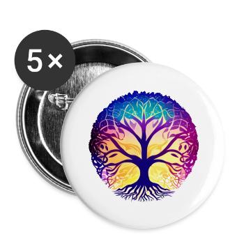 Yoga Baum des Lebens Lebensbaum Meditation - Buttons groß 56 mm (5er Pack) - Weiß - Vorne