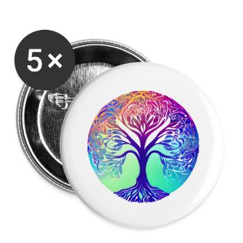 Lebensbaum Yoga Meditation Baum des Lebens - Buttons groß 56 mm (5er Pack) - Weiß - Vorne