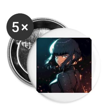 Cybernetic Enigma: Mysterious Anime-Style Woman - Buttons large 2.2''/56 mm (5-pack) - white - Front