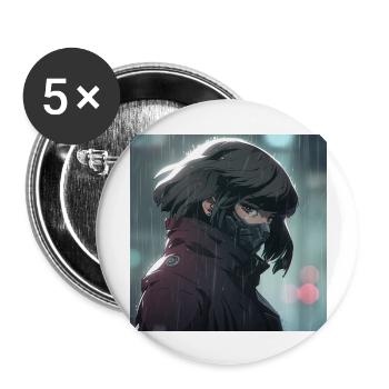 Cybernetic Mystery: Beautiful Anime Girl with a - Buttons large 2.2''/56 mm (5-pack) - white - Front