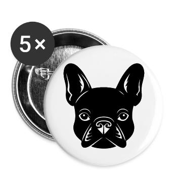 Französische Bulldogge Frenchie Boston Terrier - Buttons groß 56 mm (5er Pack) - Weiß - Vorne