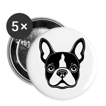 Französische Bulldogge Frenchie Boston Terrier - Buttons groß 56 mm (5er Pack) - Weiß - Vorne