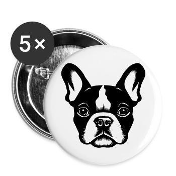 Französische Bulldogge Frenchie Boston Terrier - Buttons groß 56 mm (5er Pack) - Weiß - Vorne