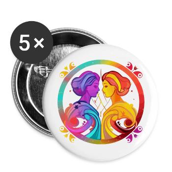Lo et Li Les gémeaux - Lot de 5 grands badges (56 mm) - blanc - Devant