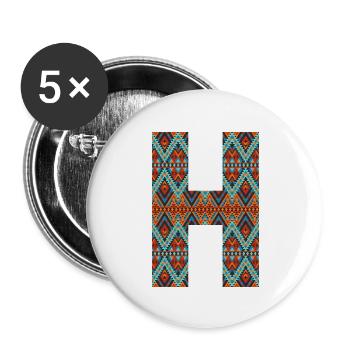 Letter H- boho design, Colorful monogram - Buttons large 2.2''/56 mm (5-pack) - white - Front