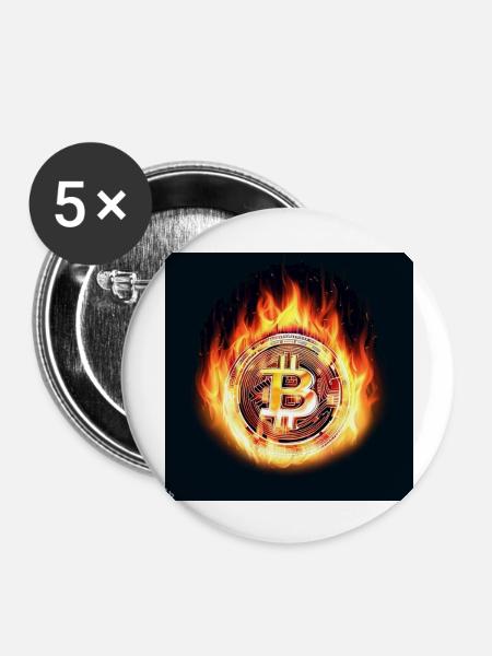 brennender Bitcoin - Buttons groß 56 mm (5er Pack) - Weiß